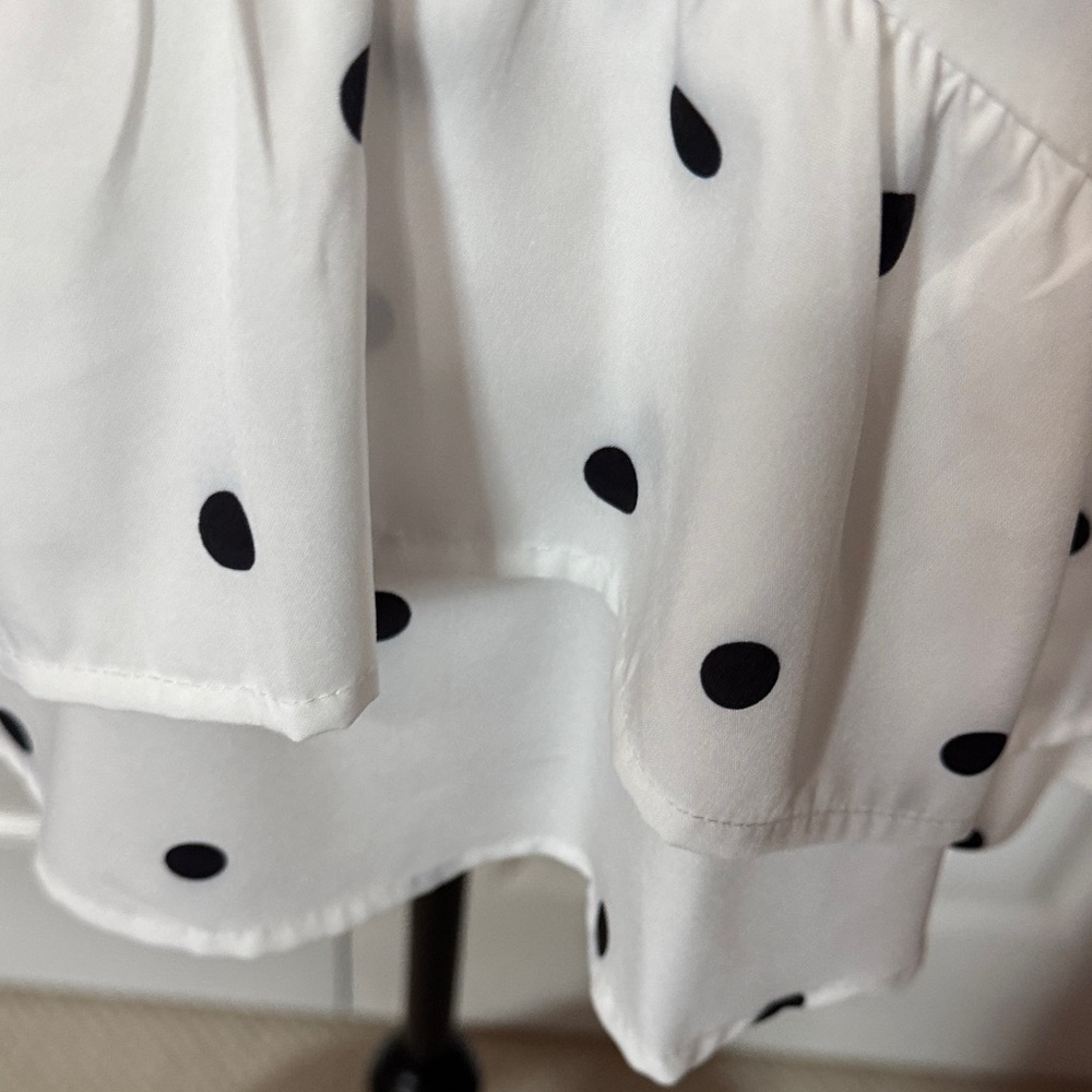 SHEIN White and Black Polka Dot Ruffle Blouse - Picture 4 of 5
